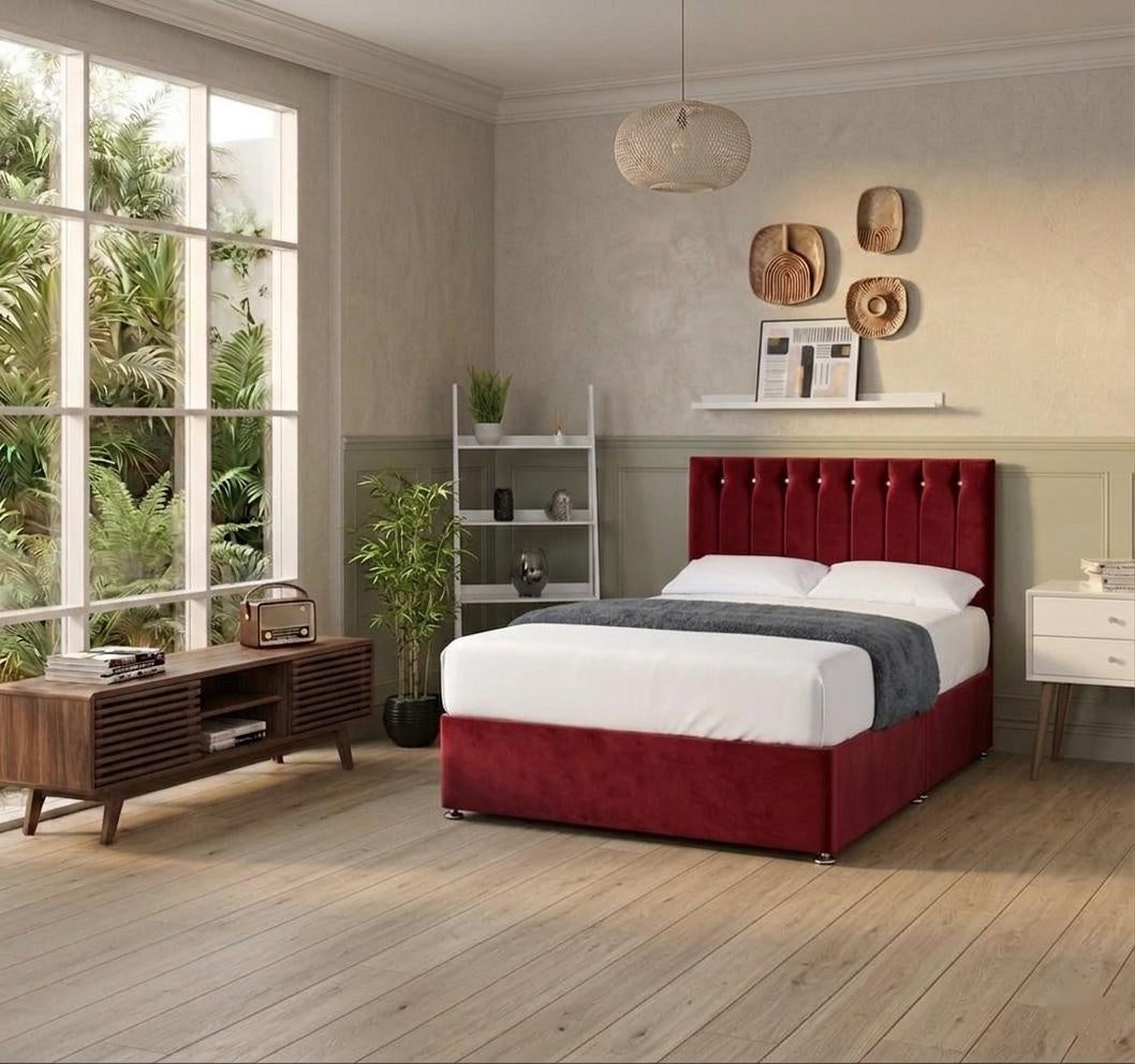 Crimson Red Velvet Divan Bed